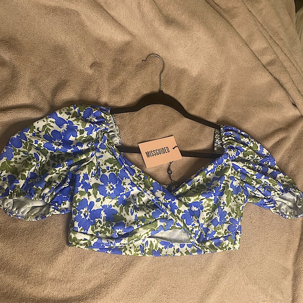 Patterned Blue and Green Crop Top